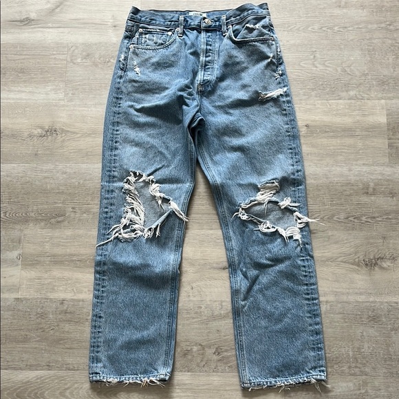 Agolde 90's‎ Mid Rise Loose Fit Distressed Straight Leg Jeans Denim Women’s 28 - Picture 2 of 11